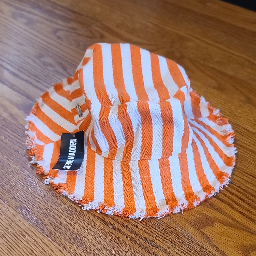 Steve Madden Vibrant Orange and White Striped Hat